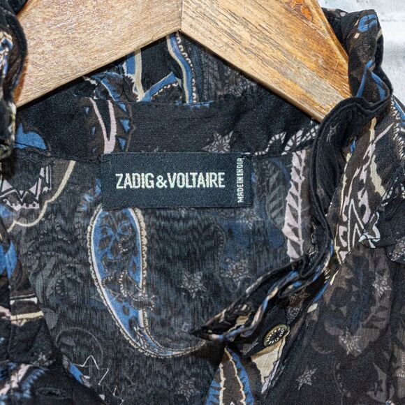 ZADIG & VOLTAIRE Women's Ribbie Paisley Short Dress Black sheer poly size XS - Picture 2 of 9